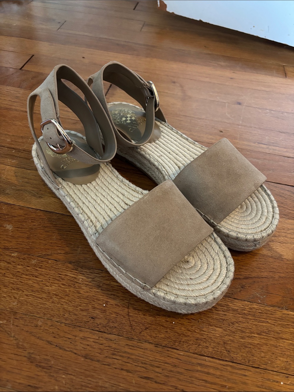 Vince Camuto Taupe Suede Espadrille Platform Ankle-Strap Sandals